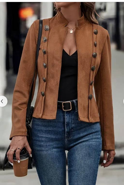 Vintage Deerskin Velvet Double Breasted Slim-fit Jacket - Broken horn