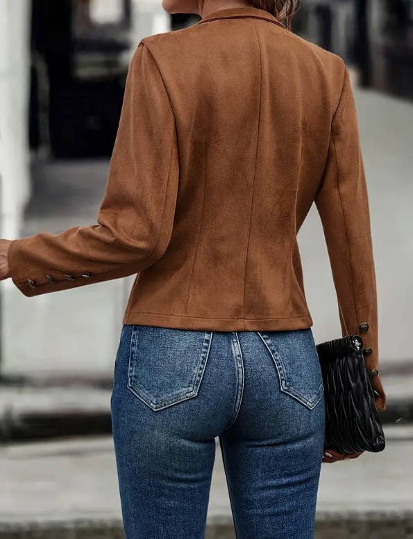 Vintage Deerskin Velvet Double Breasted Slim-fit Jacket - Broken horn