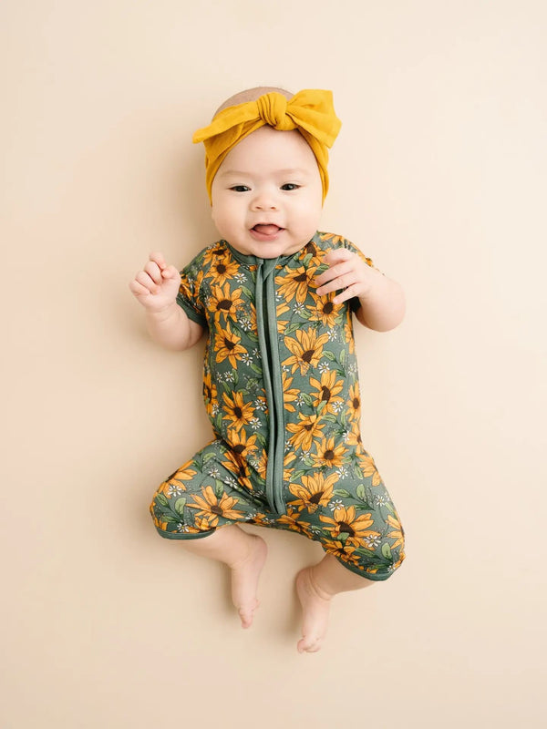 Sunflower Meadow Bamboo Short Romper - Broken horn