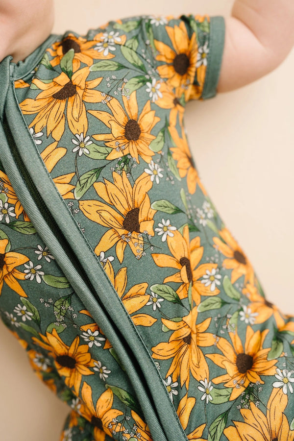 Sunflower Meadow Bamboo Short Romper - Broken horn