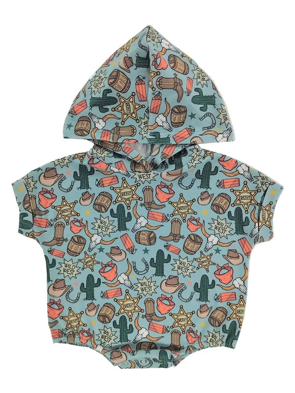Western Hooded Short Romper - Broken horn
