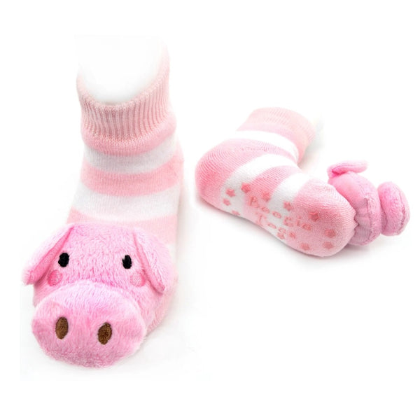 Pink and White Pig Boogie Toes Rattle Socks - Broken horn