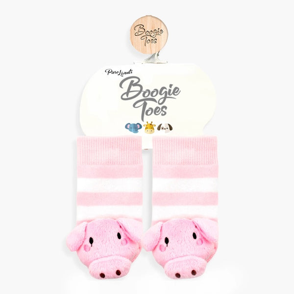 Pink and White Pig Boogie Toes Rattle Socks - Broken horn