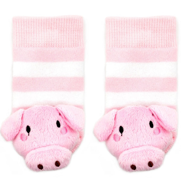 Pink and White Pig Boogie Toes Rattle Socks - Broken horn