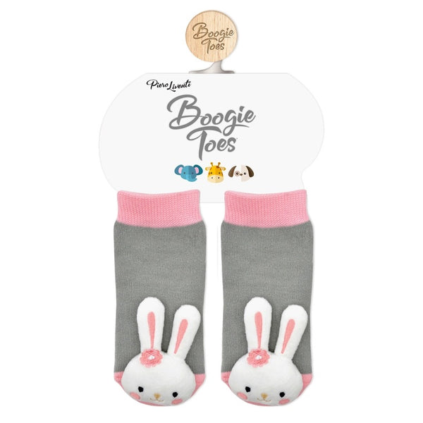 Pink Bunny Boogie Toes Baby Rattle Socks - Broken horn