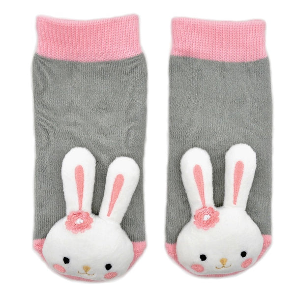 Pink Bunny Boogie Toes Baby Rattle Socks - Broken horn