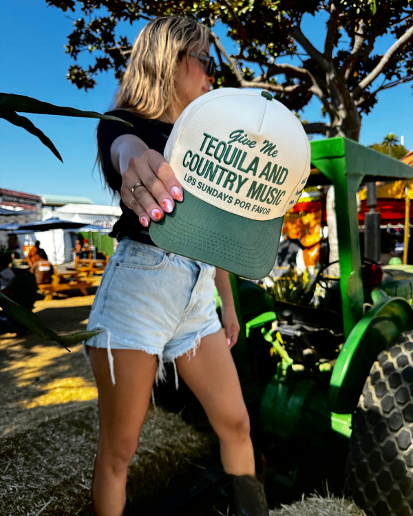 Tequila & Country Music Hat - Bone/Green - Broken horn