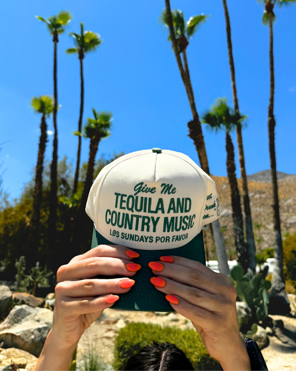 Tequila & Country Music Hat - Bone/Green - Broken horn
