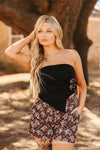 Black Stretch Strapless Western Buckle Top - Broken horn