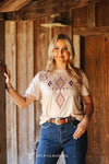 Cream Aztec Printed Short Sleeve Top - Broken horn