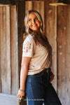 Cream Aztec Printed Short Sleeve Top - Broken horn
