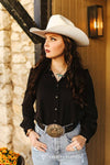 Black Puff Sleeve Long Sleeve Shirt - Broken horn