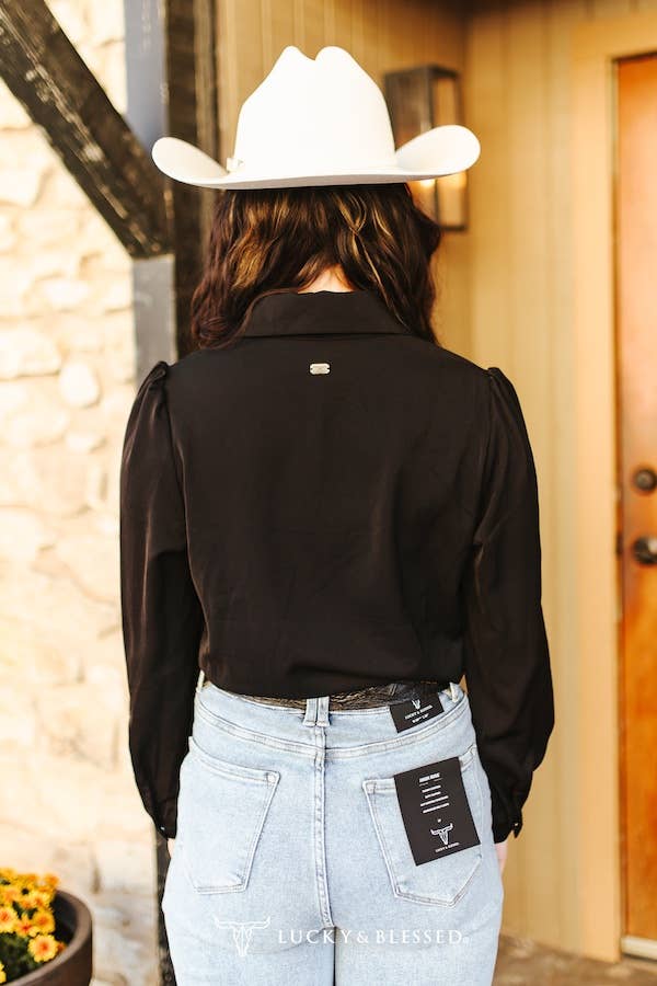 Black Puff Sleeve Long Sleeve Shirt - Broken horn