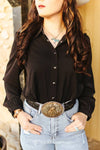 Black Puff Sleeve Long Sleeve Shirt - Broken horn