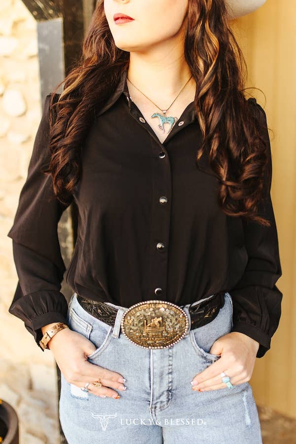 Black Puff Sleeve Long Sleeve Shirt - Broken horn