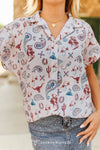 Western Ivory Paisley Button Down Collared Shirt - Plus - Broken horn
