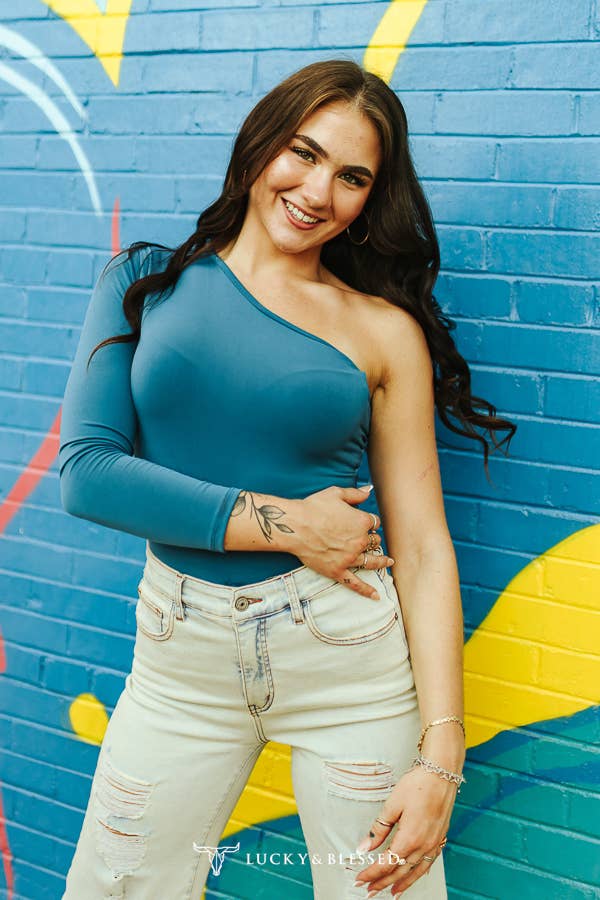 Teal One Long Sleeve Bodysuit - Broken horn