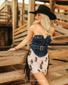 Dark Wash Denim Buckle Strap Corset Top - Broken horn