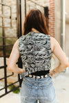 Jacquard Black White Horse Button Down Corset Top - Broken horn
