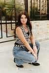 Jacquard Black White Horse Button Down Corset Top - Broken horn