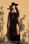 Black Ruched Halter Slit Hem Gathered Dress - Broken horn