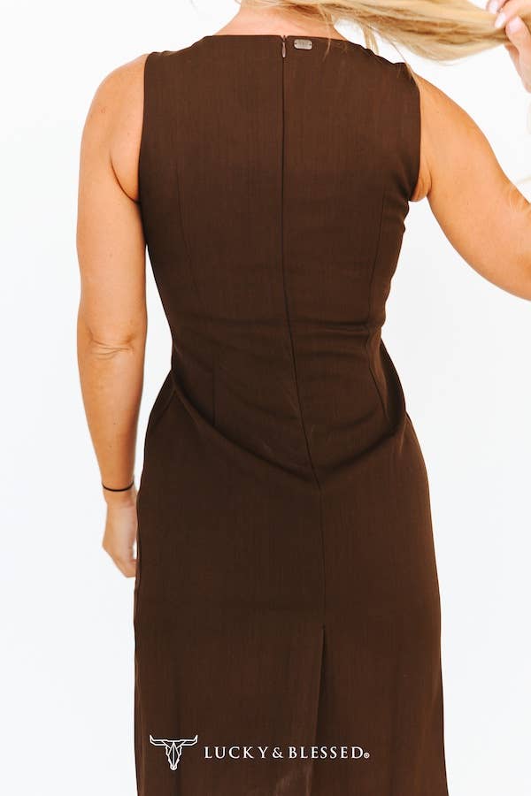 Brown Solid Tank Sleeveless Dress - Broken horn