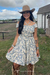 Cream Horse Printed Thick Strap Flutter Dress - Broken horn