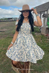 Cream Horse Printed Thick Strap Flutter Dress - Broken horn