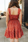 Rust Cattle Brand Printed Thick Strap Flutter Dress - Broken horn