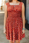 Rust Cattle Brand Printed Thick Strap Flutter Dress - Broken horn