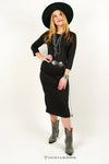 Black 3/4 Sleeve Maxi Dress W Slit Hem - Broken horn