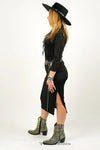Black 3/4 Sleeve Maxi Dress W Slit Hem - Broken horn