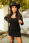Black Off The Shoulder Ruched Lined Lace Dress - Broken horn