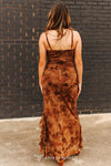 Brown Camo Strap  Ruffle Tier Slit Dress - Broken horn