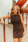 Dark Brown Rectangle Neckline Thick Strap Dress - Broken horn