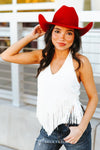 Ivory Lace Fringe Hem Halter Top - Broken horn