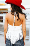 Ivory Lace Fringe Hem Halter Top - Broken horn