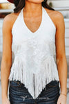 Ivory Lace Fringe Hem Halter Top - Broken horn