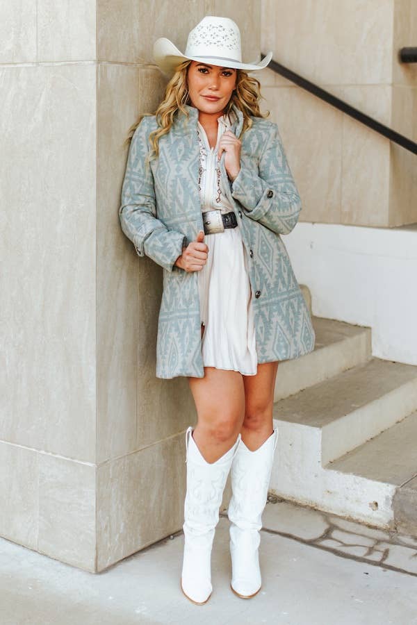 Vintage Aztec Printed Button Down Coat - Broken horn