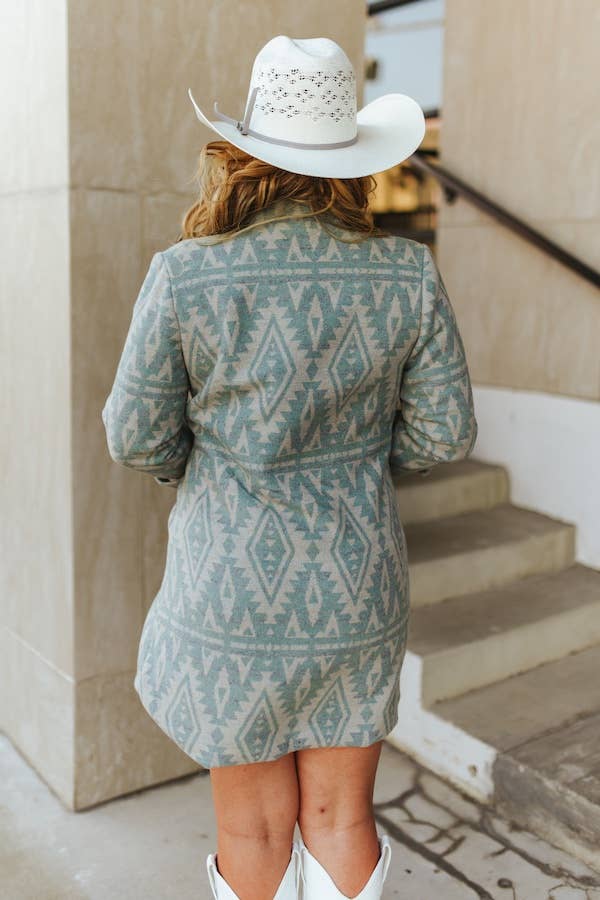 Vintage Aztec Printed Button Down Coat - Broken horn