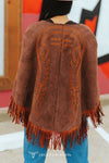 Brown Suede Boot Stitch Embroidered Fringe - Broken horn