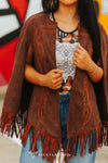 Brown Suede Boot Stitch Embroidered Fringe - Broken horn