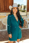 Teal Long Sleeve Blazer Romper - Broken horn