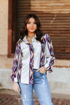 Ivory Aztec Pearl Snap Buttons Retro 90's Western Top - Broken horn