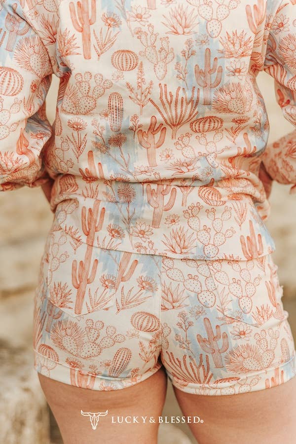 Pink Western Desert Aztec Printed Shorts Set - Broken horn