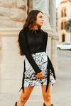 Black Cow Hide Printed Double Suede Fringe Skirt - Broken horn