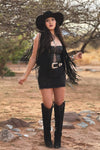 Black Denim Stretch Skirt Frayed Hem - Broken horn