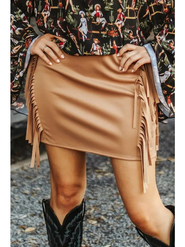 Satin Stretch Double Side Fringe Skirt - Broken horn