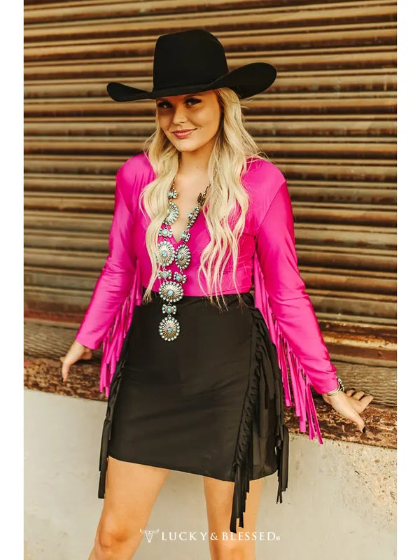 Satin Stretch Double Side Fringe Skirt - Broken horn