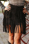 Black Stretch Suede Asymmetrical Fringe Skirt - Broken horn